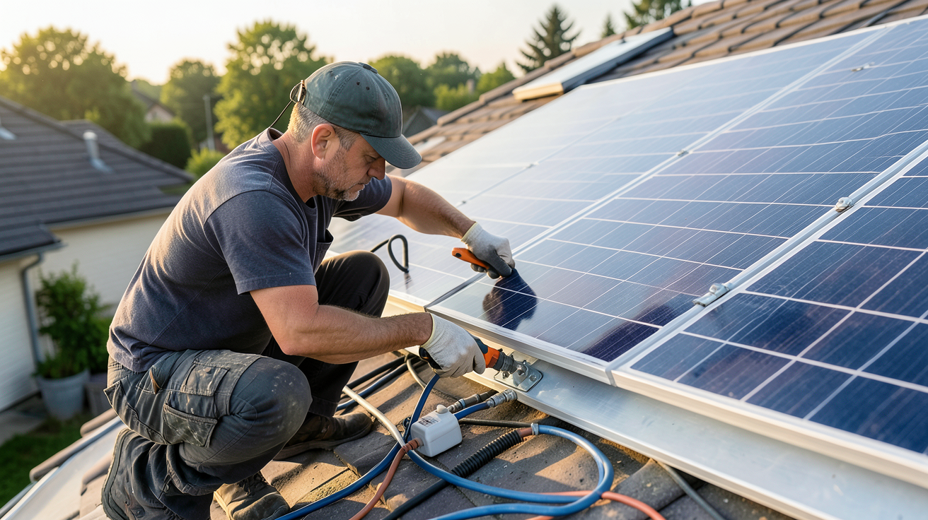 panneau photovoltaïque amazon installation et raccordement par un professionnel sur un toit résidentiel