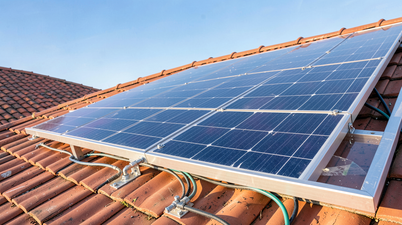 panneau photovoltaïque amorphe installé sur un toit résidentiel illustrant son fonctionnement électrique