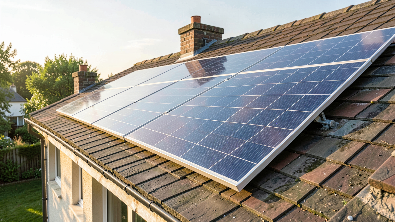 panneau photovoltaïque amorphe installé sur le toit d'une maison individuelle