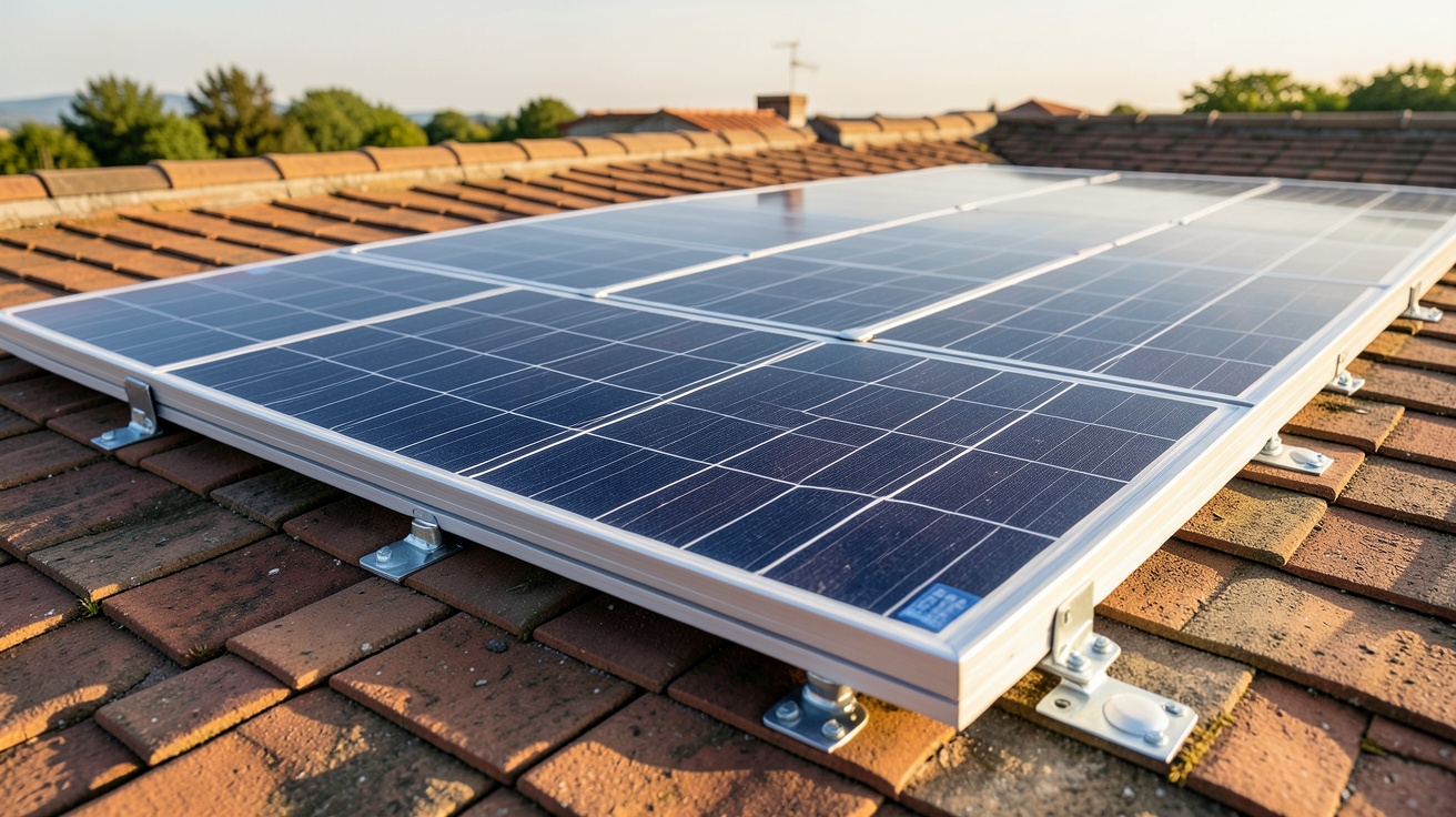 panneau photovoltaïque amovible installé sur un toit en tuiles avec des fixations modulables