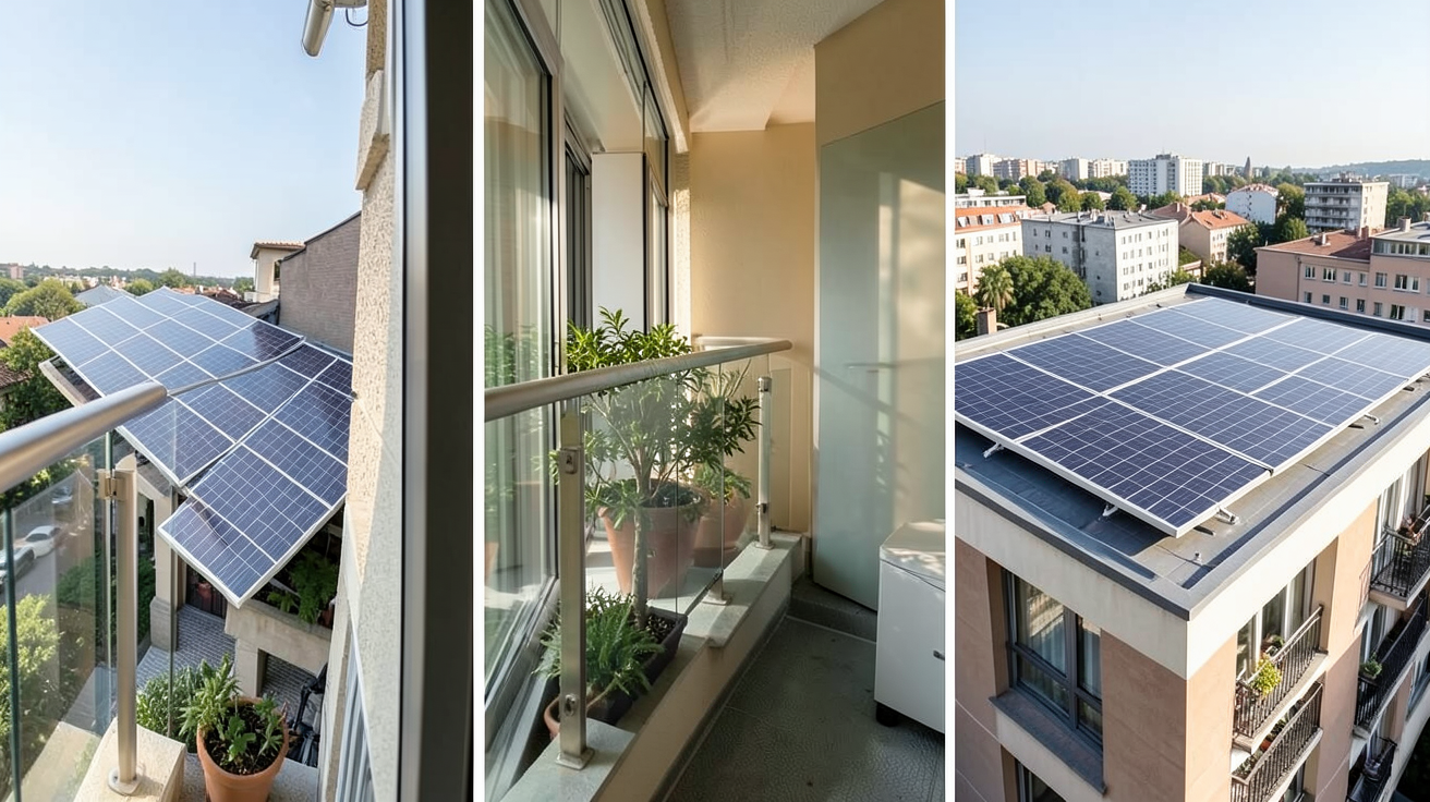 panneau photovoltaique appartement montrant trois solutions d'installation de panneaux solaires en appartement