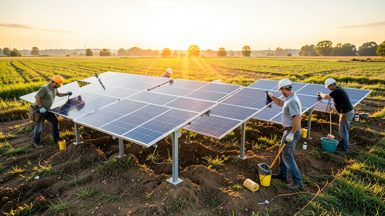 panneau photovoltaïque au sol prix montage structure supports orientables sur pilotis
