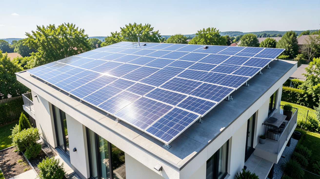 panneau photovoltaïque autofinancement edf installé sur le toit d'une maison moderne sous le soleil