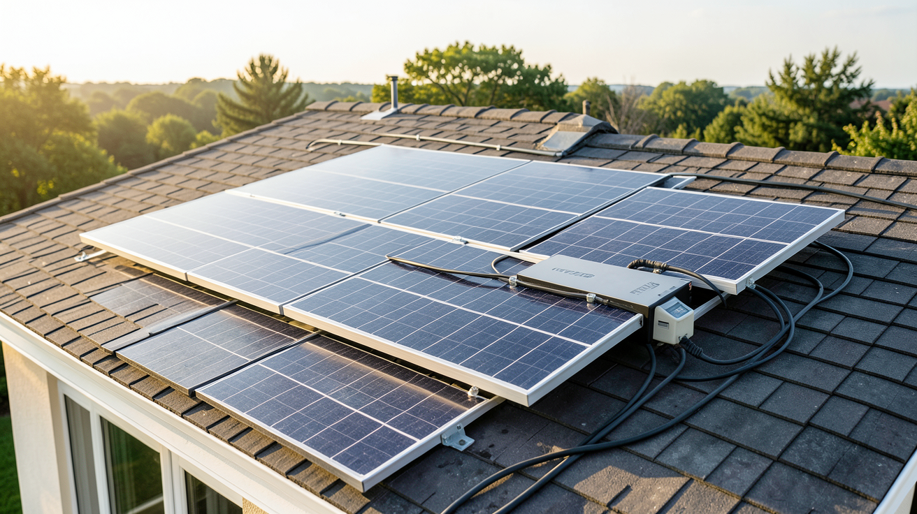 panneau photovoltaïque avec batterie de stockage installé sur le toit d'une maison, illustrant le coût et le retour sur investissement