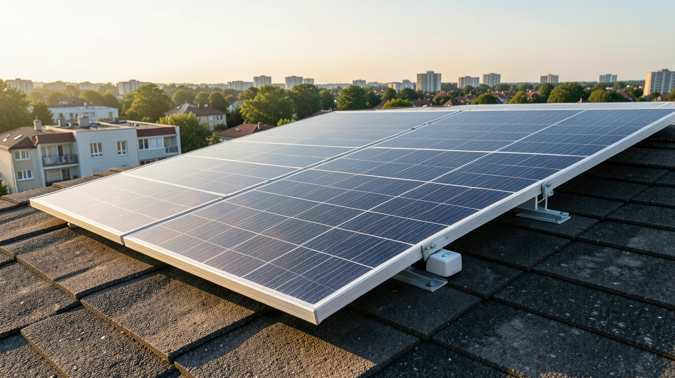 panneau photovoltaïque avec micro onduleur installé sur un toit résidentiel
