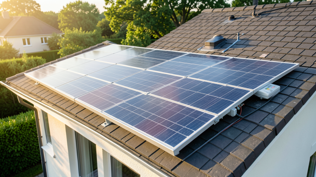 panneau photovoltaïque avec onduleur intégré installé sur le toit d'une maison résidentielle