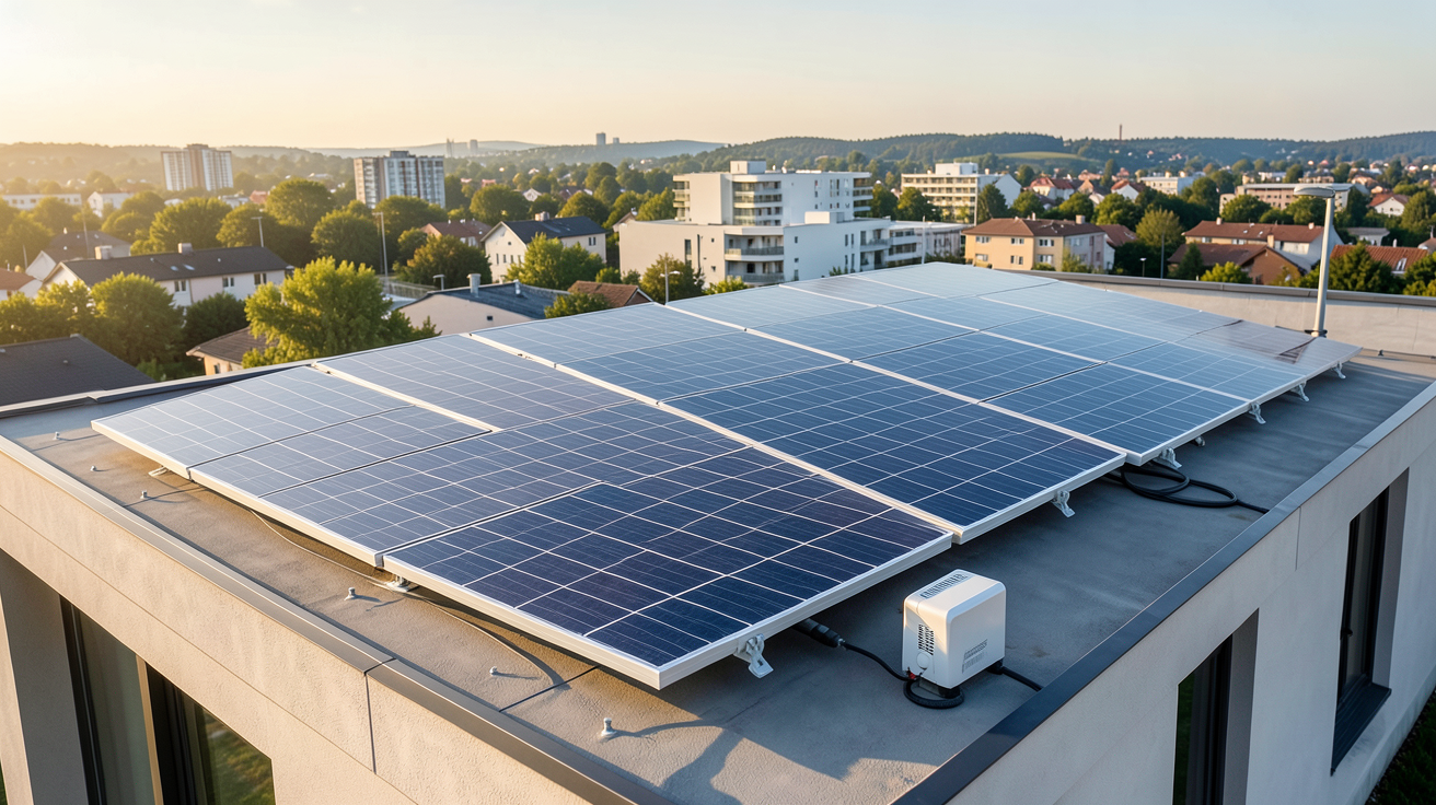 panneau photovoltaïque avec stockage d'un kit 6 kWc et batterie 10 kWh installé sur une maison contemporaine