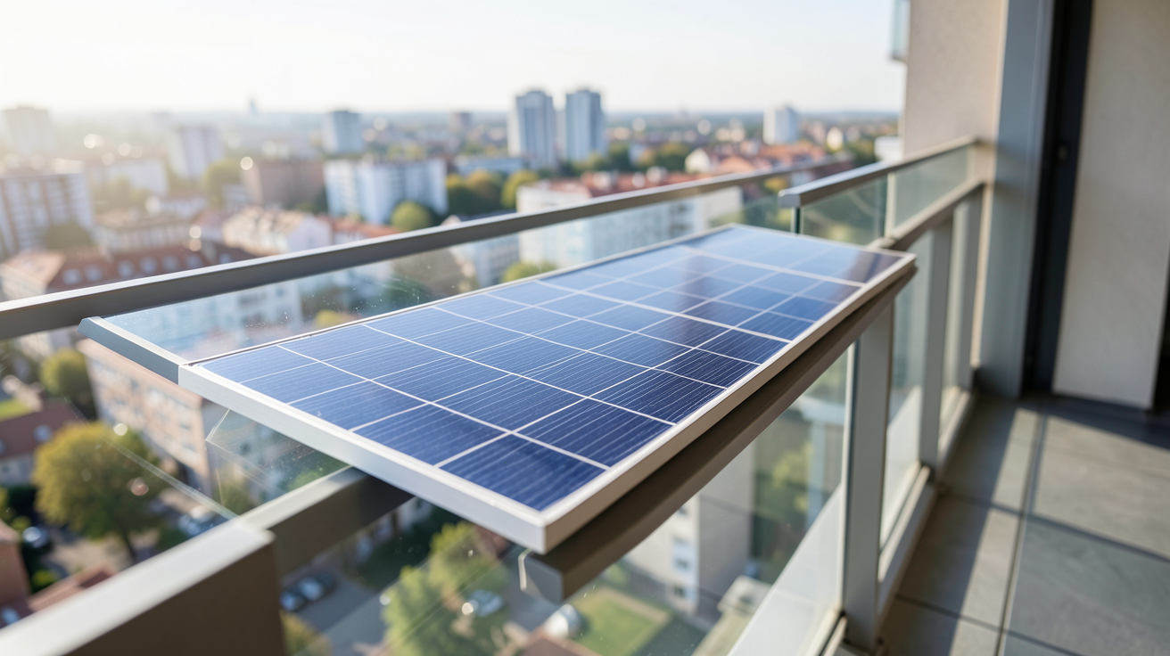 panneau photovoltaique balcon installé sur le garde-corps d'un appartement moderne