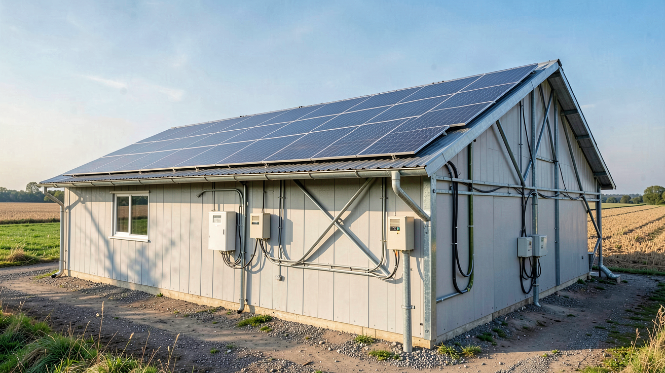 panneau photovoltaïque installé sur un bâtiment agricole moderne en 2025