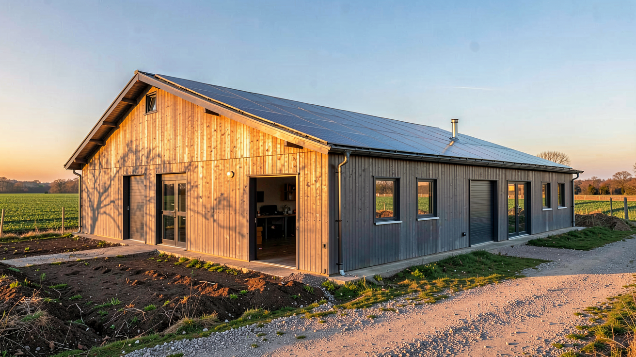 panneau photovoltaïque installé sur un bâtiment agricole moderne, réglementation 2025