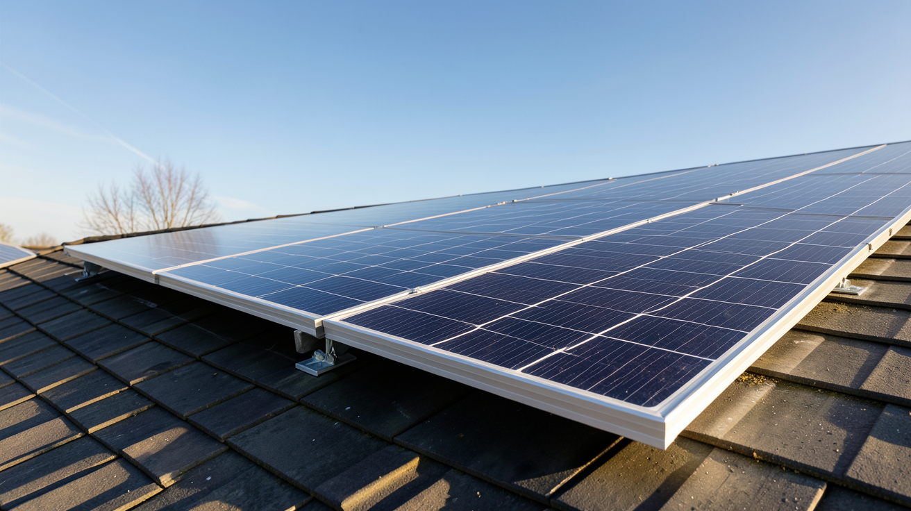 panneau photovoltaïque bi-verre posé sur un toit incliné pour illustrer le calcul du retour sur investissement (ROI)