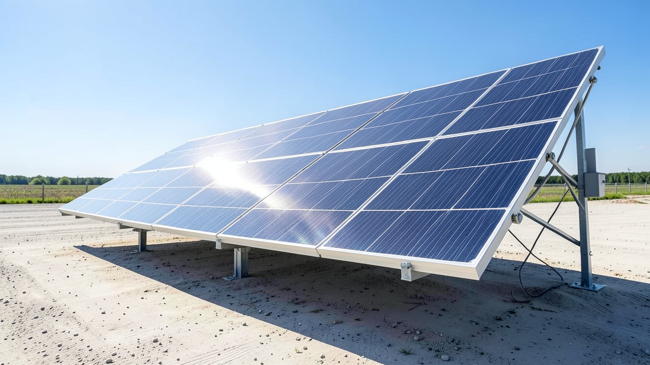 panneau photovoltaïque biface illustrant le principe de fonctionnement avec face avant et face arrière captant la lumière solaire