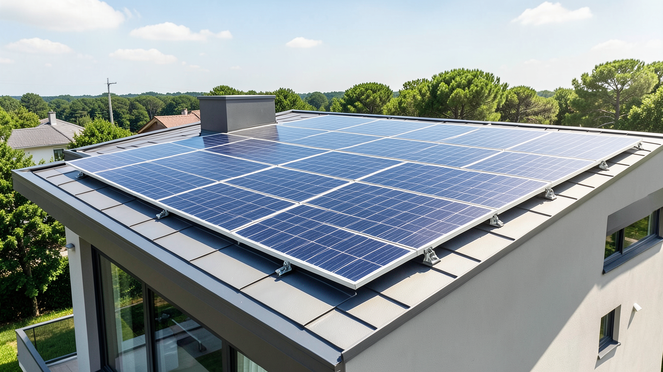 panneau photovoltaïque bifacial installé sur un toit résidentiel ensoleillé