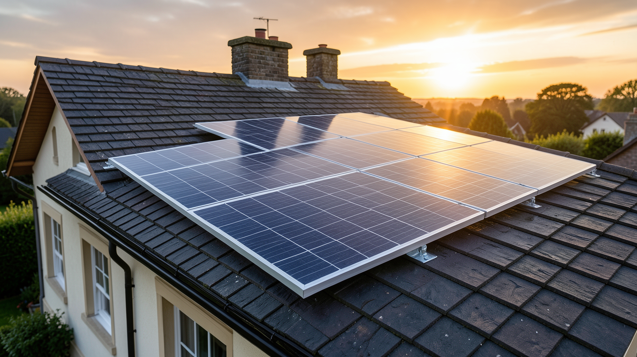 panneau photovoltaïque Bourgeois de technologie révolutionnaire installé sur le toit d'une maison bourgeoise
