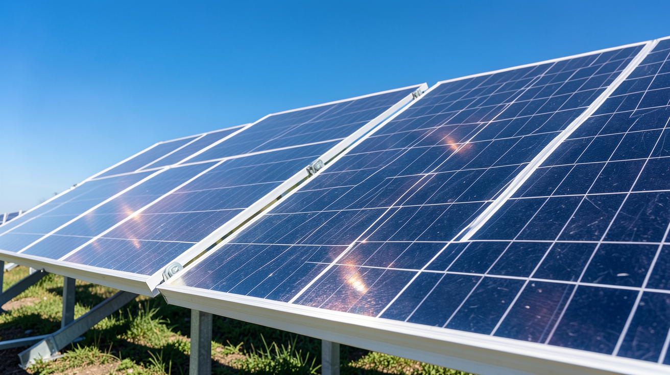 panneau photovoltaique montrant la conversion de la lumière solaire en électricité sur des cellules visibles