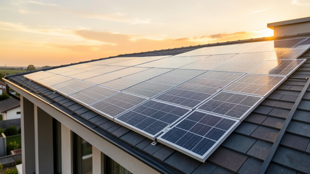 panneau photovoltaïque couleur tuile installé sur le toit d'une maison moderne