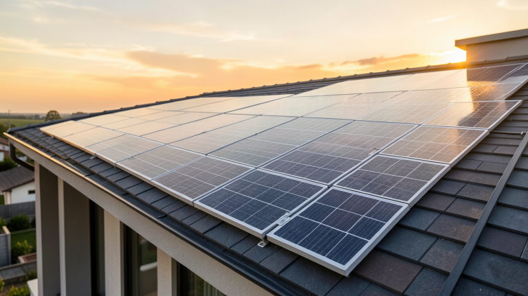 panneau photovoltaïque couleur tuile installé sur le toit d'une maison moderne