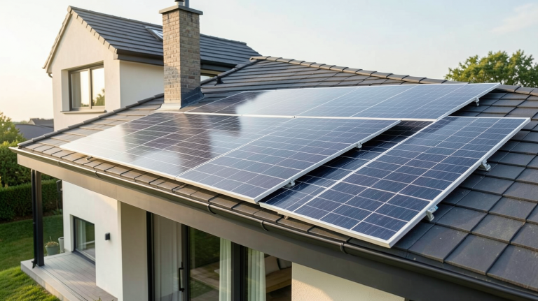 panneau photovoltaique courant continu ou alternatif installé sur le toit d'une maison