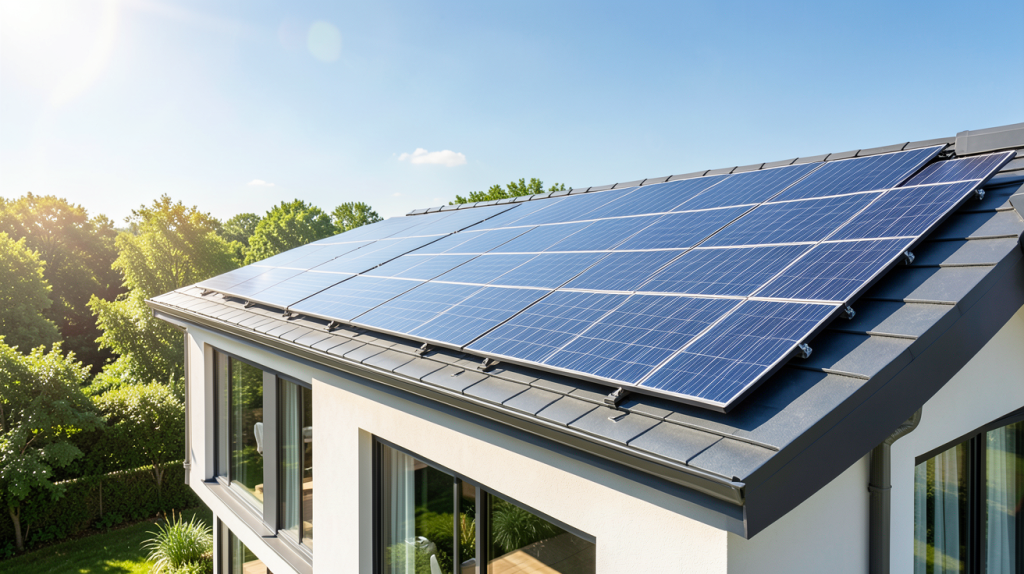 panneau photovoltaique cout installation de panneaux solaires sur un toit résidentiel moderne