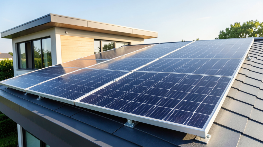 panneau photovoltaïque dernière génération installé sur le toit d'une maison moderne