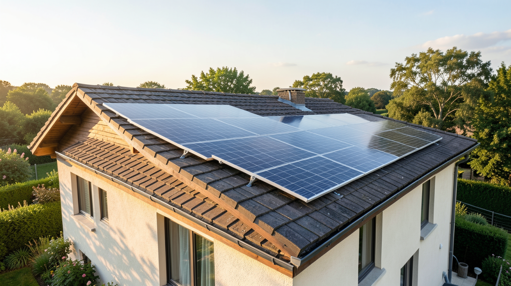 panneau photovoltaïque installé sur le toit d'une maison individuelle pour devis personnalisé