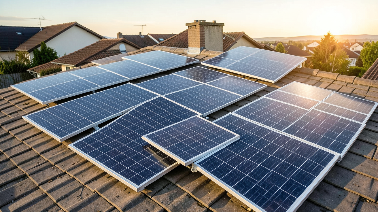 panneau photovoltaique différents types installés sur un toit résidentiel