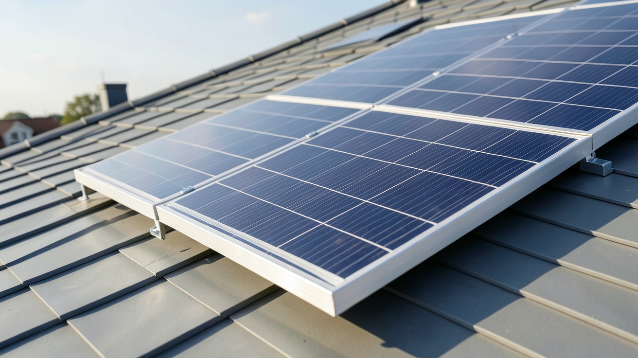 panneau photovoltaïque double face installé sur un toit incliné pour calculer le gain bifacial selon l'environnement