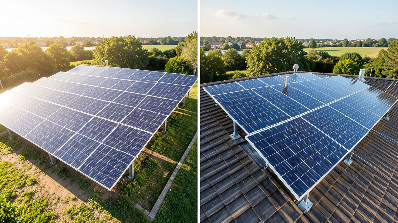panneau photovoltaique double face installation au sol vs toiture comparaison visuelle