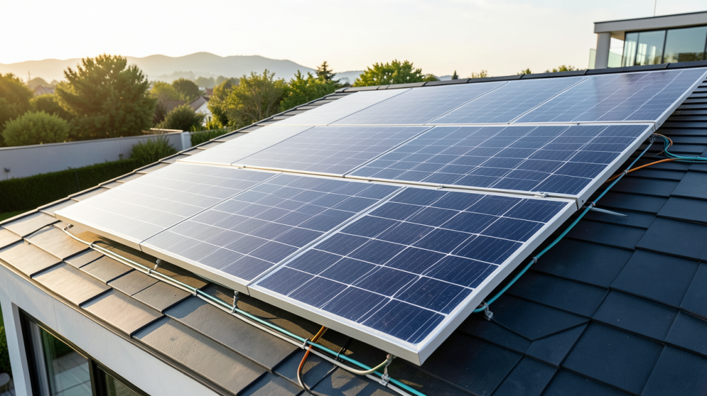 panneau photovoltaïque double face installé sur le toit d'une maison moderne