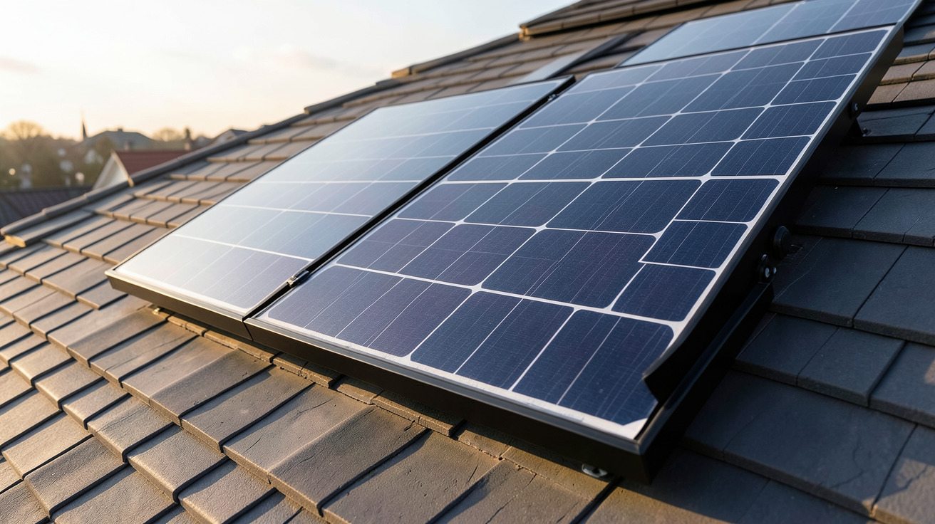 panneau photovoltaïque DualSun FLASH installé sur un toit incliné avec vue sur le ciel bleu
