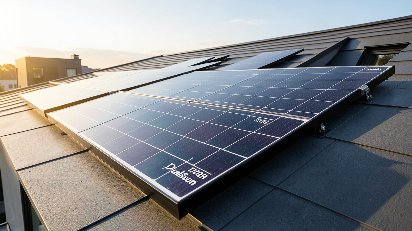 panneau photovoltaïque DualSun FLASH en technologie TOPCon installé sur un toit de maison contemporaine