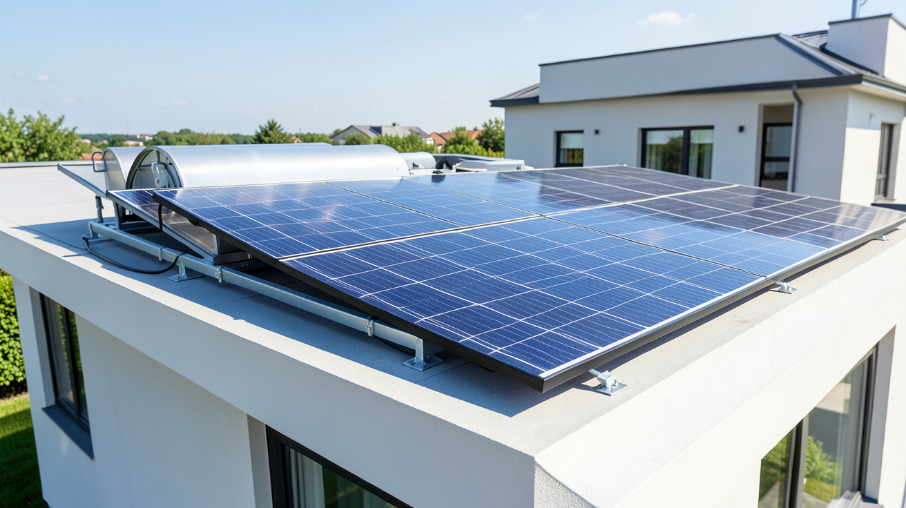 panneau photovoltaique eau chaude de type hybride PVT installé sur le toit d'une maison