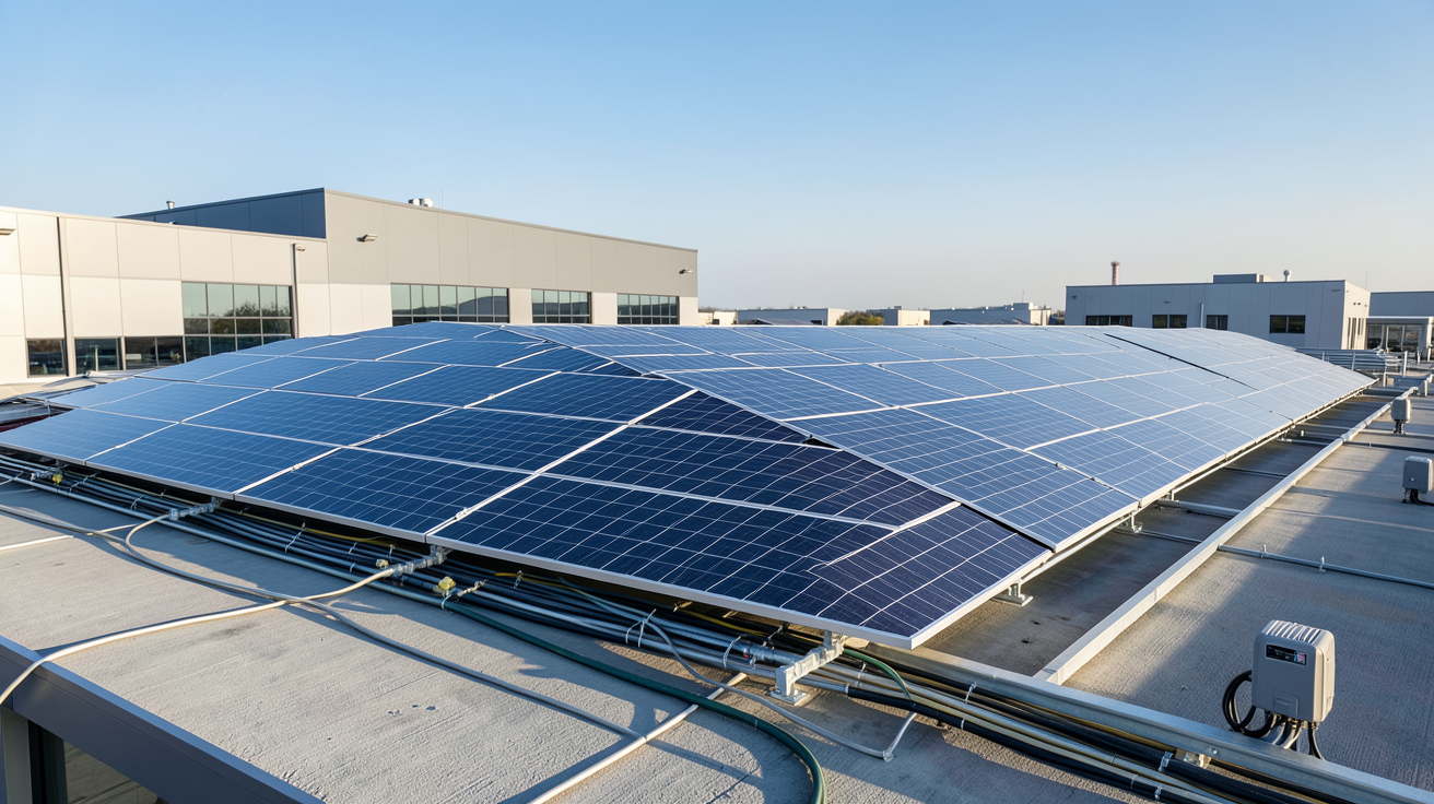 panneau photovoltaique entreprise installation sur toiture d'une entreprise industrielle moderne