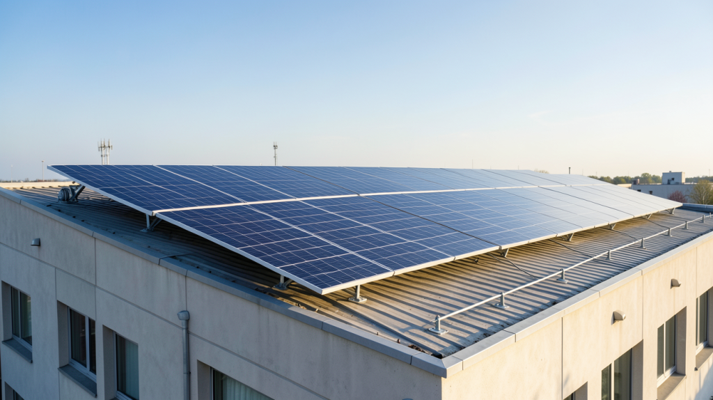 panneau photovoltaïque installé sur le toit d'une entreprise industrielle