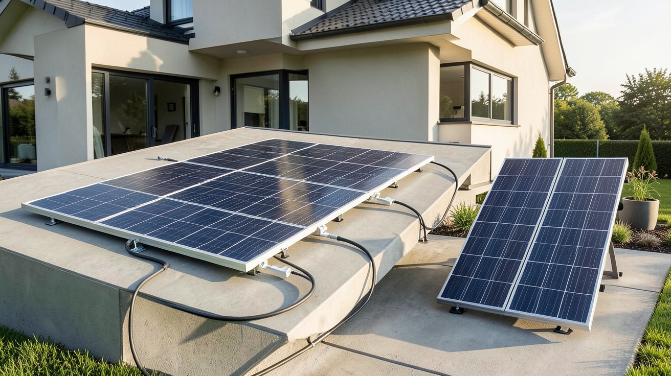 panneau photovoltaïque et thermique comparé à des panneaux séparés sur une toiture de maison moderne