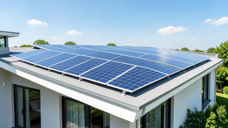 panneau photovoltaique et thermique installé sur le toit d'une maison moderne