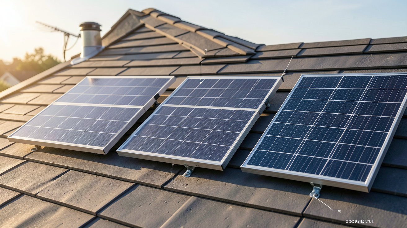 panneau photovoltaïque et thermique les trois types de panneaux disponibles sur le marché disposés sur un toit