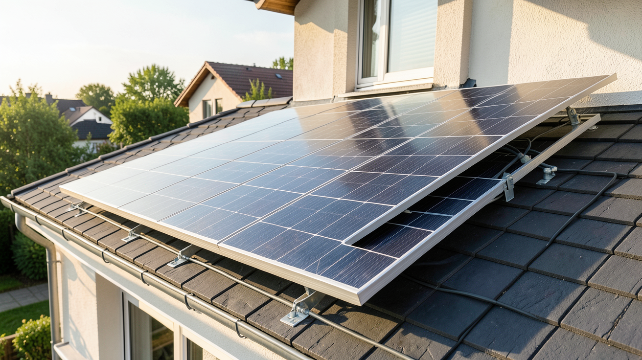panneau photovoltaïque installé sur le toit d'une maison individuelle lors des étapes d'un projet solaire