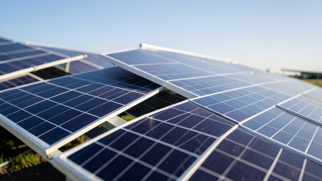 panneau photovoltaique Eurener représentant les différentes gammes de panneaux photovoltaïques Eurener exposés en extérieur
