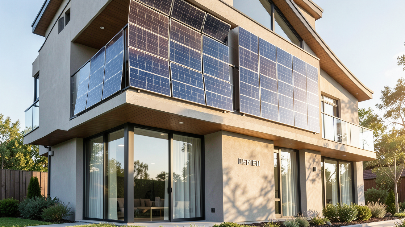 panneau photovoltaïque installé en façade d'une maison contemporaine