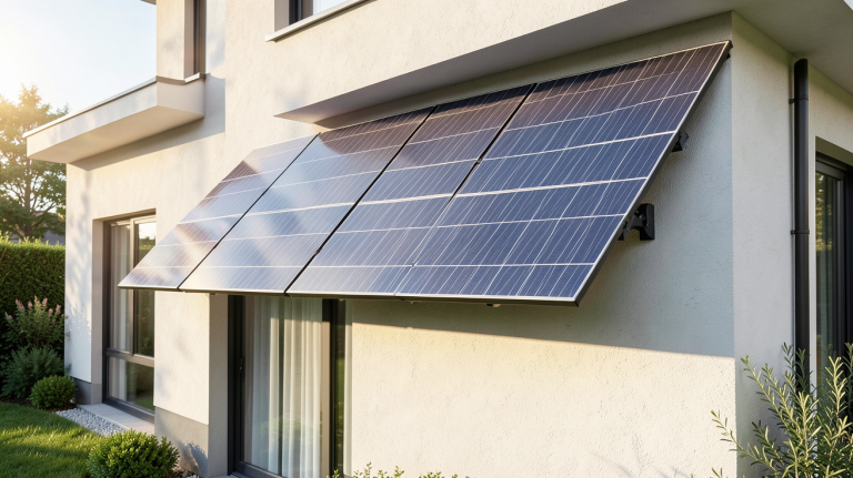 panneau photovoltaique facade installé sur le mur d'une maison moderne