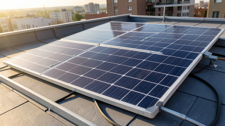 panneau photovoltaïque flexible installé sur une terrasse urbaine