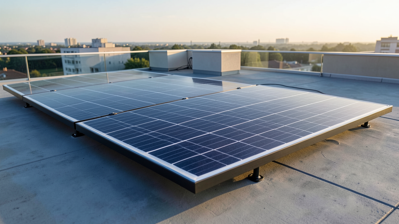 panneau photovoltaïque flexible installé sur une terrasse de toit moderne