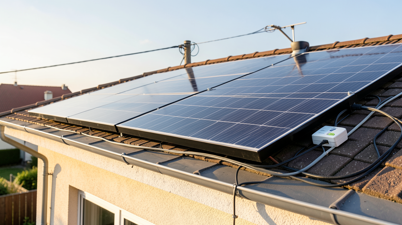 panneau photovoltaïque installé sur le toit d'une maison avec compteur Linky pour la vente du surplus et l'autoconsommation