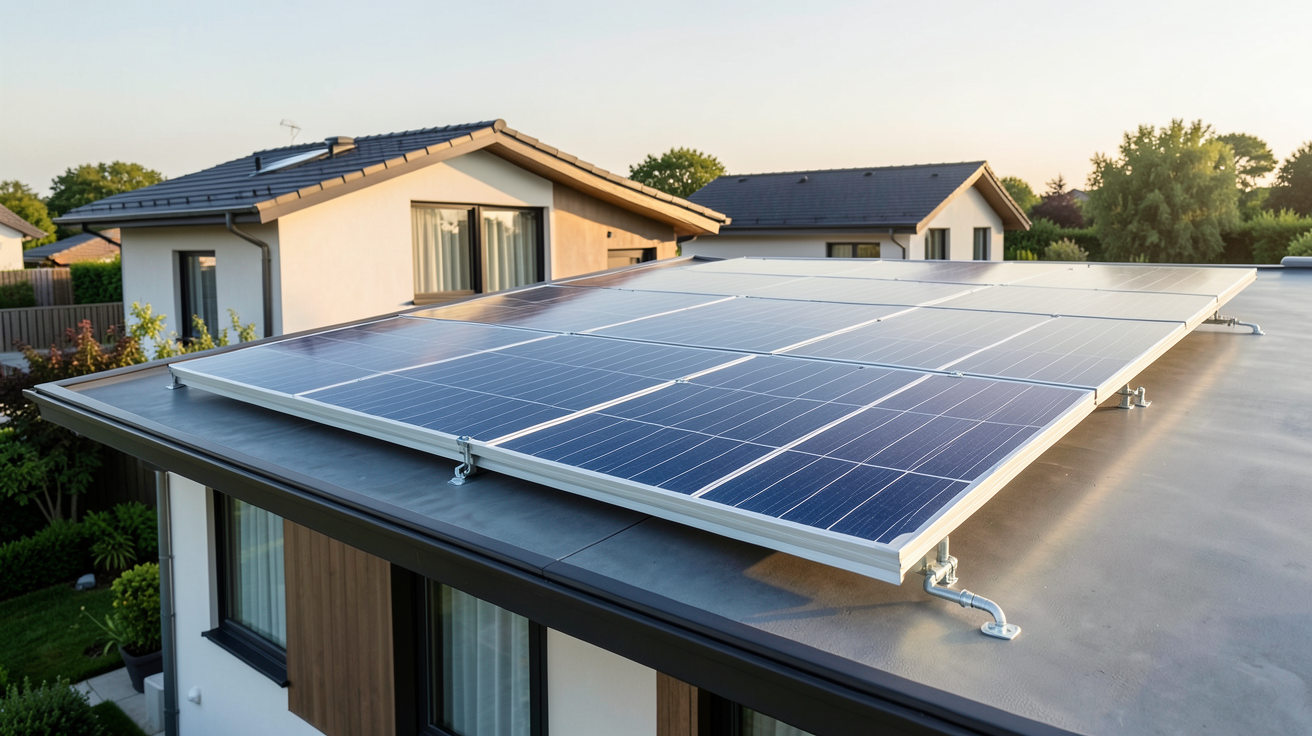panneau photovoltaïque Huawei installé sur le toit d'une maison résidentielle moderne