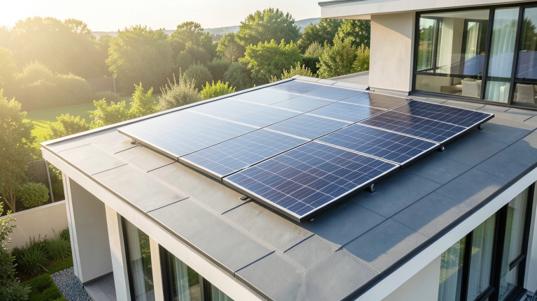 panneau photovoltaïque Huawei installé sur le toit d'une maison moderne