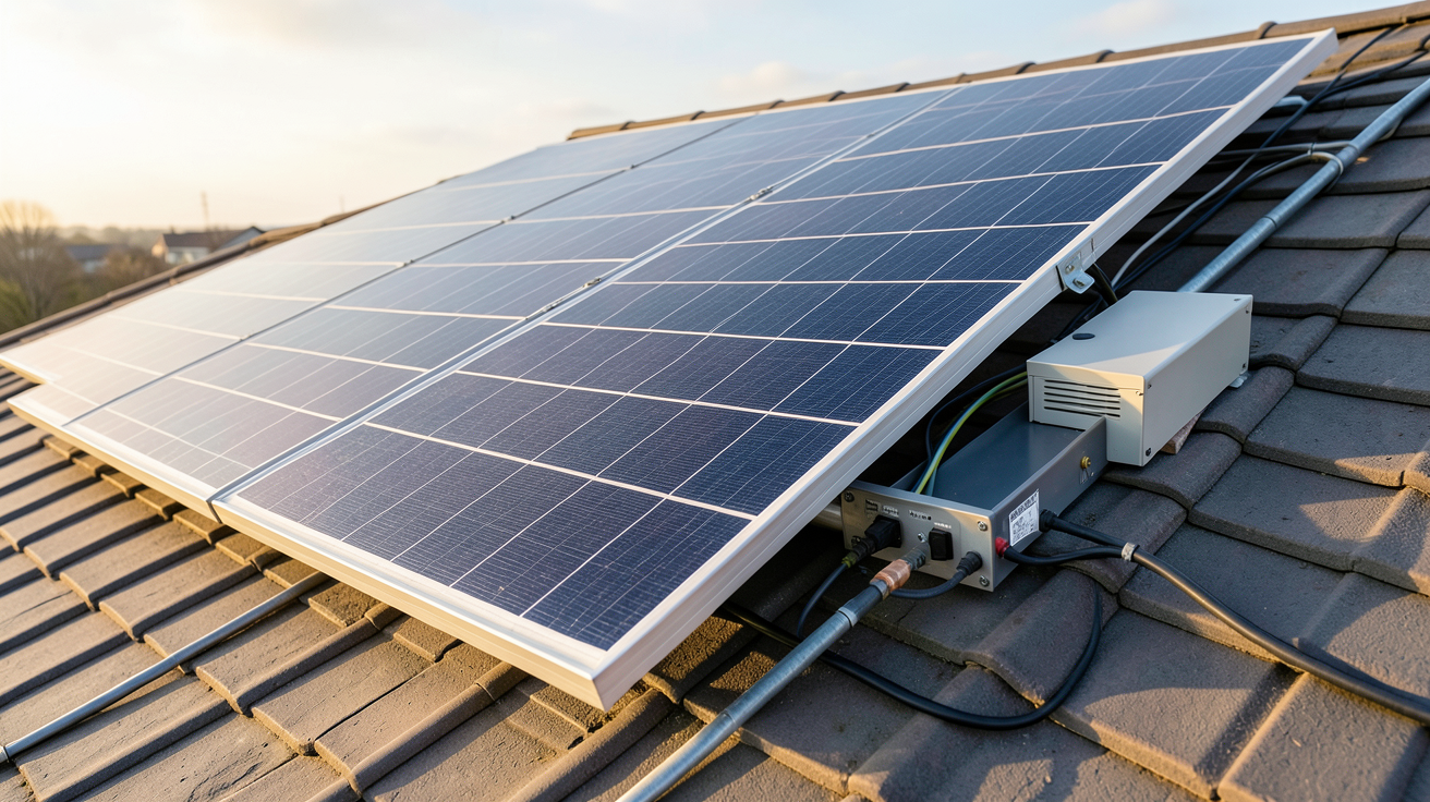panneau photovoltaïque hybride installé sur un toit avec système de récupération de chaleur intégré