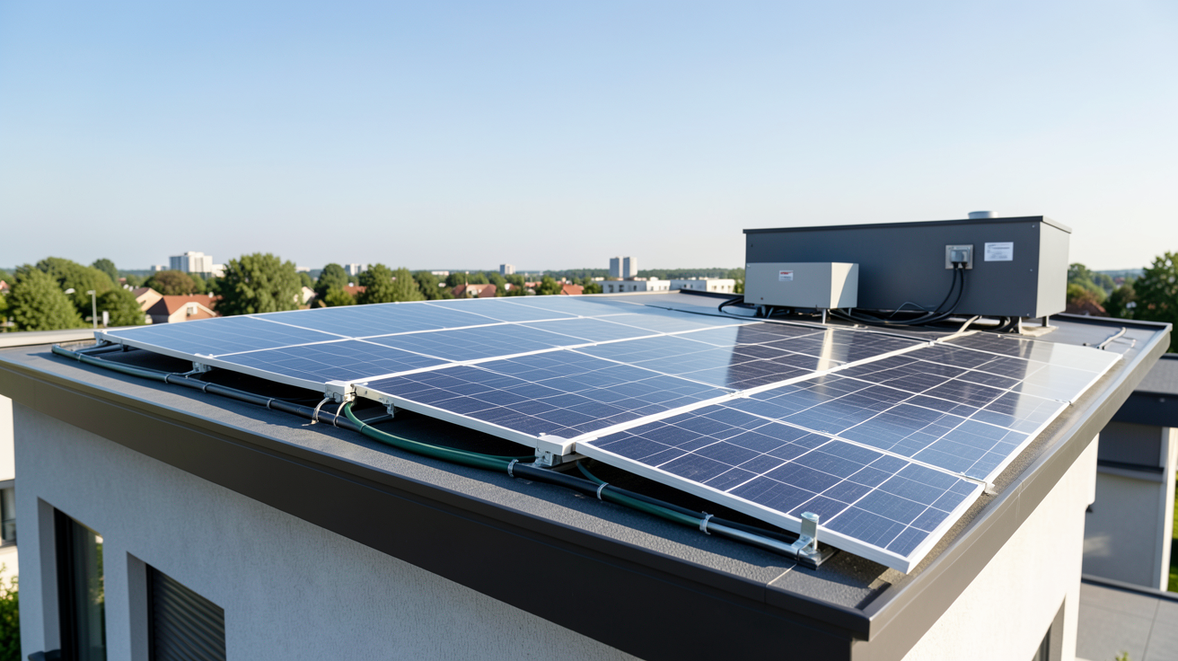 panneau photovoltaïque hybride installé sur le toit d'une maison résidentielle moderne pour une étude de cas