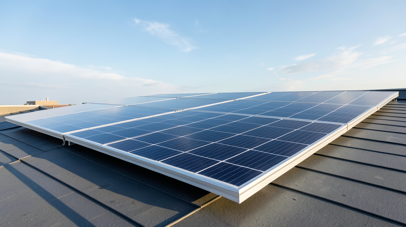 panneau photovoltaïque Hyundai de la gamme VG ou HG installé sur un toit résidentiel moderne