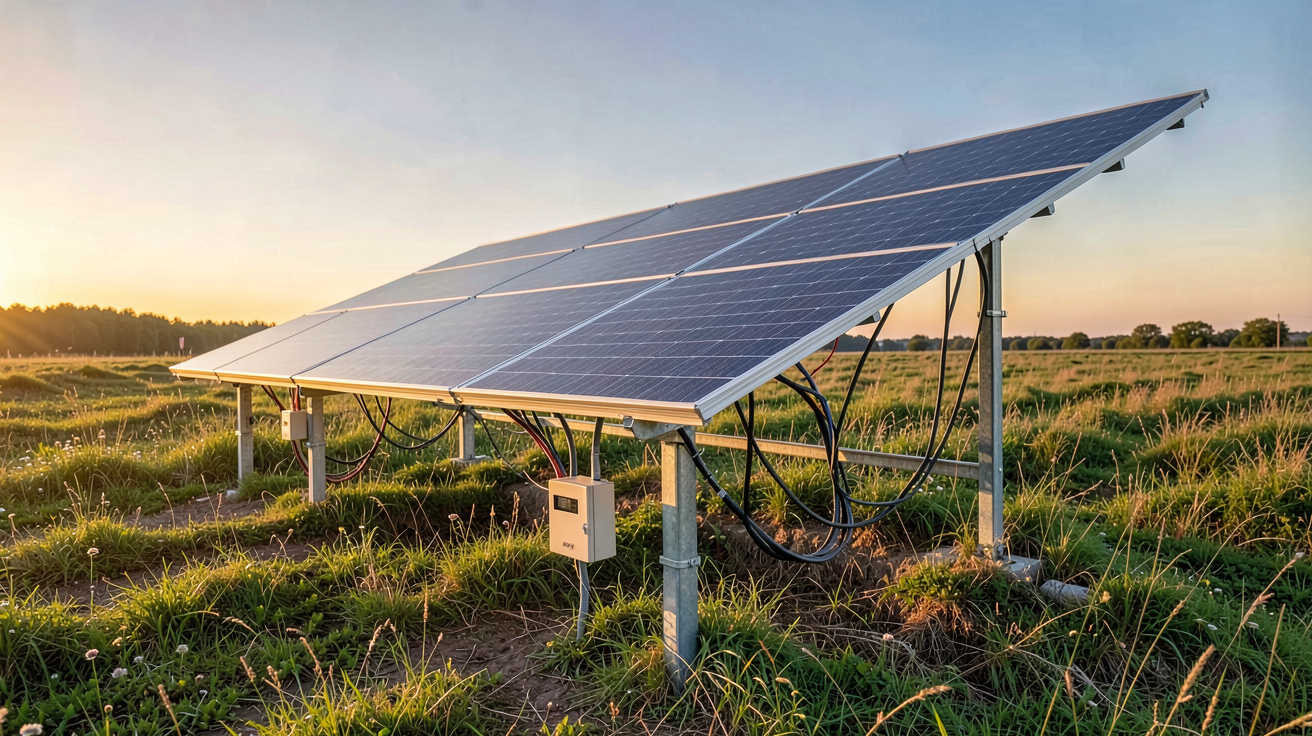 panneau photovoltaïque indépendant installé en zone rurale avec onduleur intégré